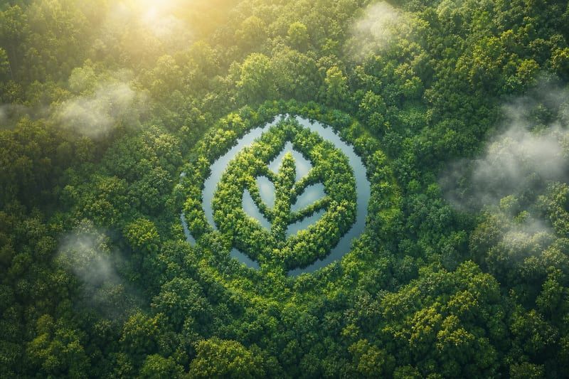 Aerial view of forest canopy representing verified nature-based carbon credit projects.