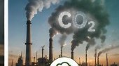 Industrial smokestacks with CO2 emissions